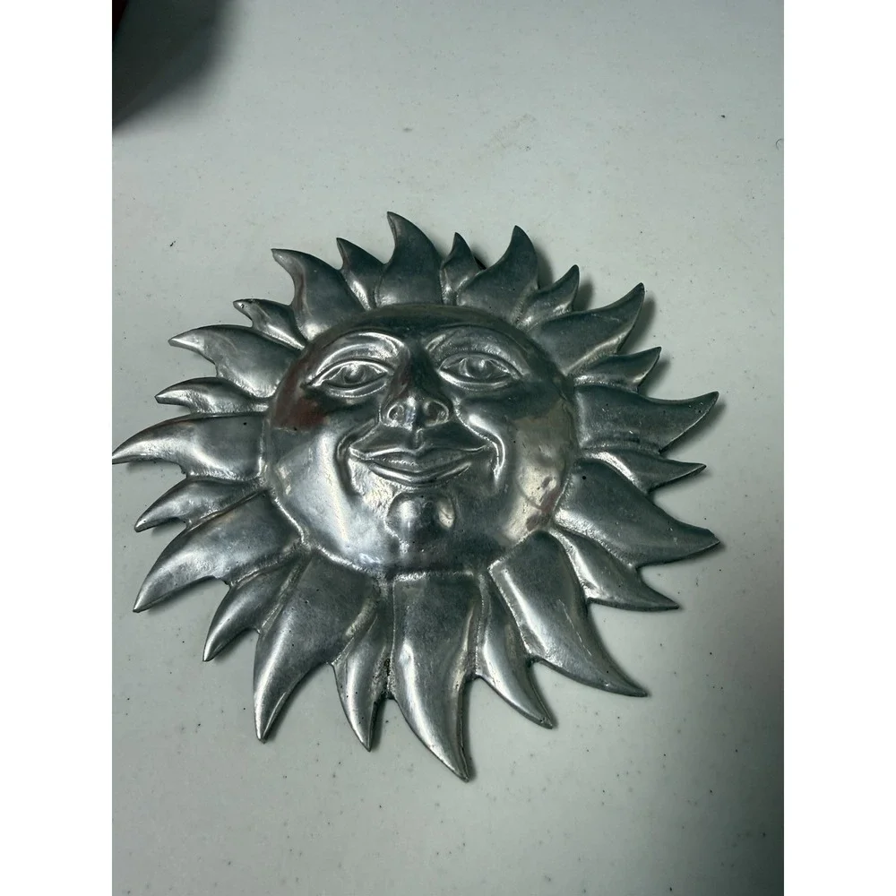 Vintage Aluminum Celestial Sun Face Mask Sculpture Wall Hanging 9